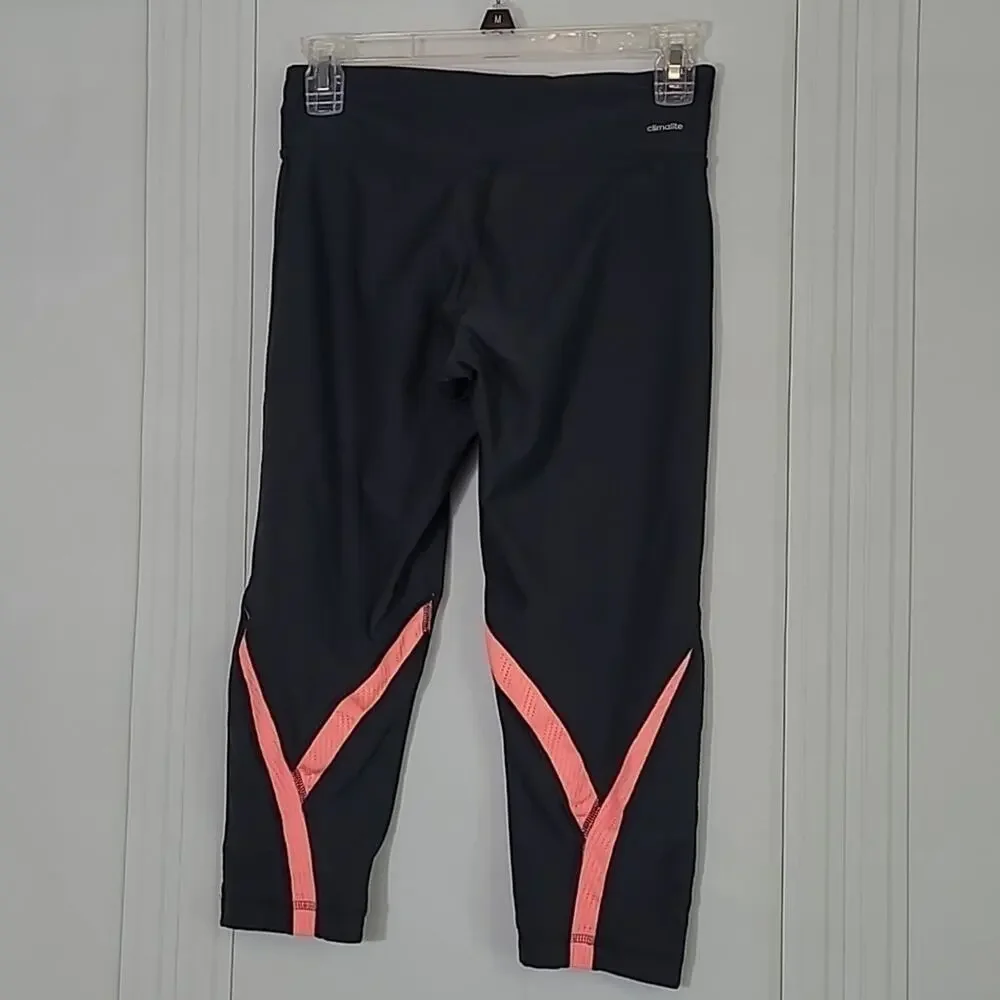 Adidas WMS S Capri Leggings Athletic Grey & Pink Climalite Running Yoga Gym